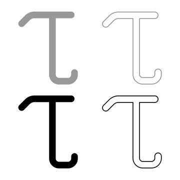 Tau greek symbol small letter lowercase font icon outline set black grey color vector illustration flat style image