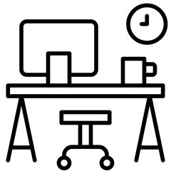 Office desk with laptop, Workplace vector illustration