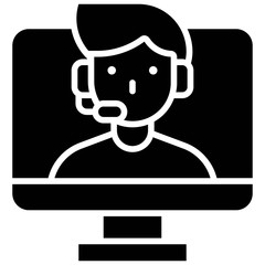 Man with headphone in monitor, video call vector