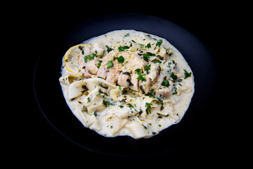 Italian lemon chicken piccata creamy pappardelle