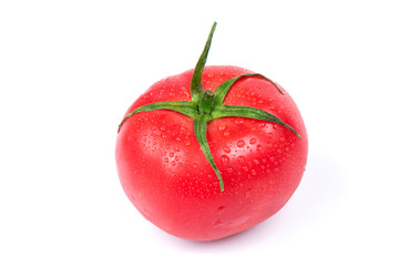 Red fresh tomato isolated on white background in close-up