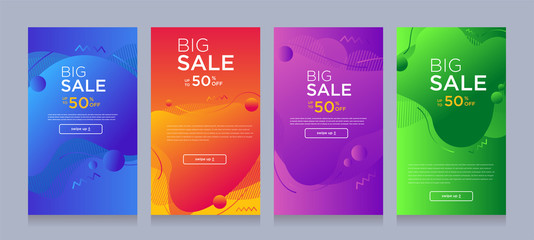 Modern colorful advertising poster for flash sale banners with dynamic shape. Sale banner template design, Flash sale special offer set.