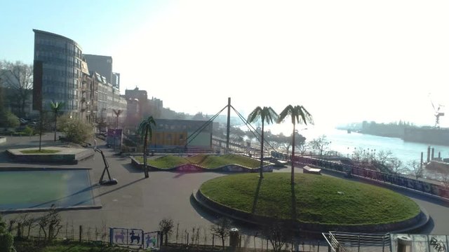 Complete empty park filmed with a drone while corona lockdown in Hamburg