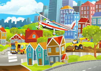 Obraz na płótnie Canvas Cartoon funny looking scene with cars vehicles moving in the city illustration