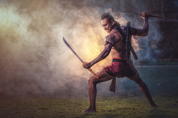 On the battlefield, Traditional warrior in Thailand