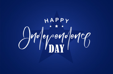 Handwritten lettering of Happy Independence Day on blue background. Fourth of July.