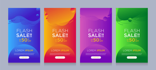 Modern colorful advertising poster for flash sale banners with dynamic shape. Sale banner template design, Flash sale special offer set.