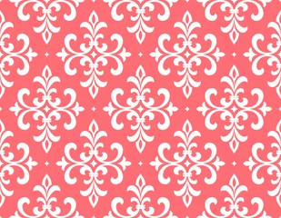 Poster Wallpaper in the style of Baroque. Seamless vector background. White and pink floral ornament. Graphic pattern for fabric, wallpaper, packaging. Ornate Damask flower ornament © ELENA