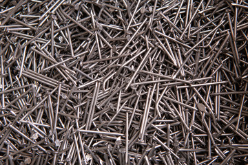 Picture on many steel nails from above. Copy Space. Background