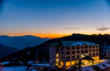Patnitop a city of Jammu and its park covered with white snow, Winter landscape
