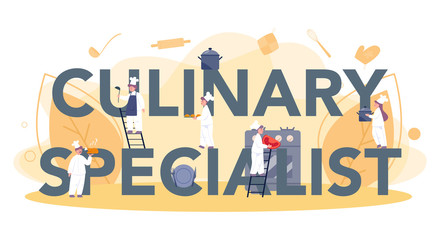 Cook or culinary specialist typographic header concept. Chef in apron