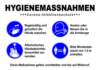 ds204 DiskretionSchild - german sign: Hygienemassnahmen / Infektionsschutz - Gebotszeichen: Desinfektion - Abstand halten. - Armbeuge - Hände waschen / desinfizieren - distance. - DIN A2 A3 A4 g9616