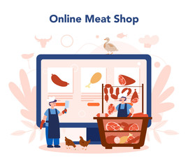 Butcher or meatman online service or platform. Online