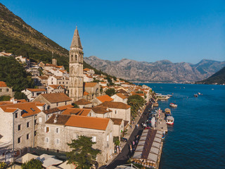 aerial view of perast city in montenegro