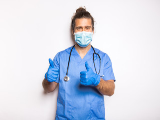 doctor with mask and gloves in a white background