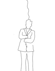 One continuous line drawing, The image of the executive standing  In managing his work