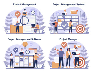 Project management concept set. Successful strategy, motivation and leadership.