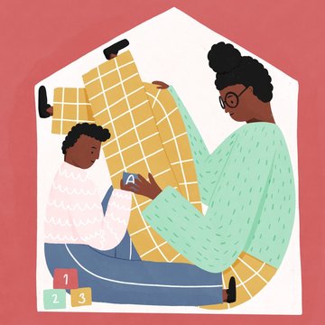 Woman Teaching Child at Home