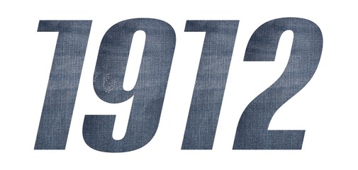 1912 with jeans fabric texture on white background.