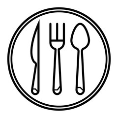Cutlery icon. Spoon, fork and knife on the plate