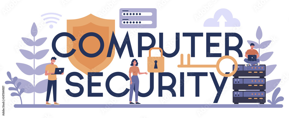 Poster cyber or web security typographic header concept. idea of digital data