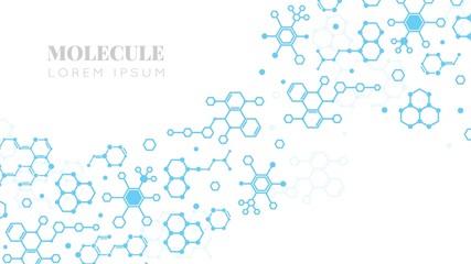 Molecular structure. Medicine researching, DNA or chemistry science. Biotechnology presentation template vector background. Illustration research biology, science molecular chemistry