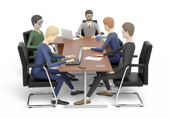 Business meeting in the boss office. White background. 3D illustration