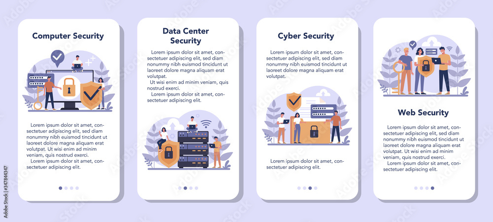 Wall mural cyber or web security web banner or landing page set. idea of digital