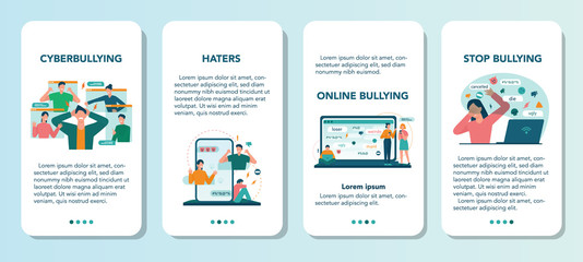 Cyberbullying mobile application banner set Online harassment