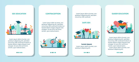 Sexual education mobile application banner set. Sexual health lesson