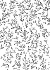 branches of flowers monophonic vector pattern on a white background