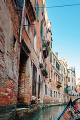 View of a Venetian traditional Venetian facades from gondola