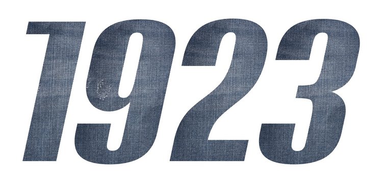 1923 with jeans fabric texture on white background.