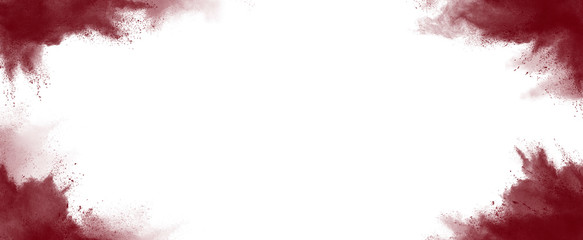 splashes of maroon red paint, scattered dry powder pigment on a white background. coloristics