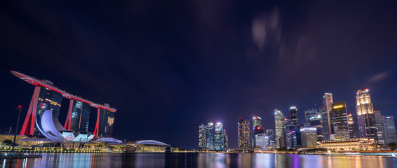 Singapore cityscape at night during city lock down