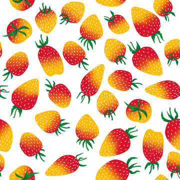 Abstract yellow and red strawberries seamless pattern. © bramthestocker