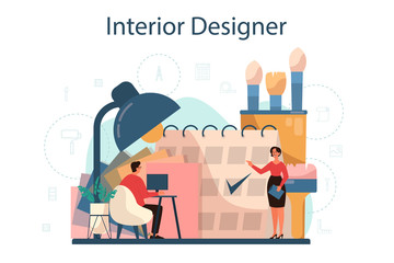 Professional interior designer concept. Decorator planning the design