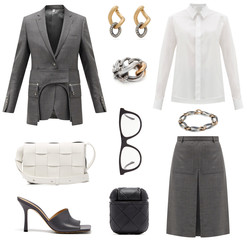 Collage of women's clothes on a white background
