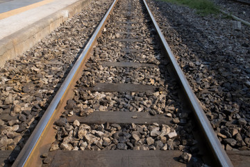 Railway line track. in train station. vintage transportation. way to travel.