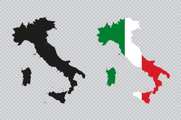 Fototapeta na wymiar Italy Solid Black Detailed Map Vector With Italian Flag