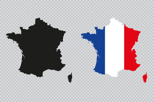 France Solid Black Detailed Map Vector With French Flag