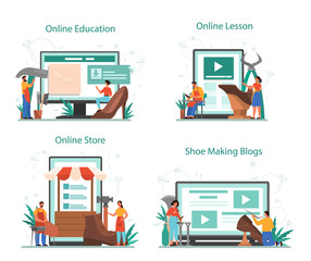 Shoemaker online service or platform set. Male and female character