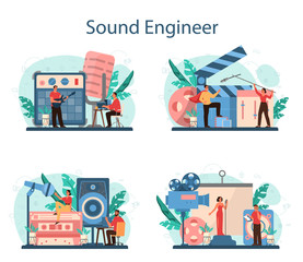 Fototapeta na wymiar Sound engineer concept set. Music production industry, sound recording