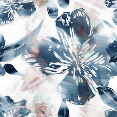 Acrylic flowers seamless pattern. Artistic background. - 347849714