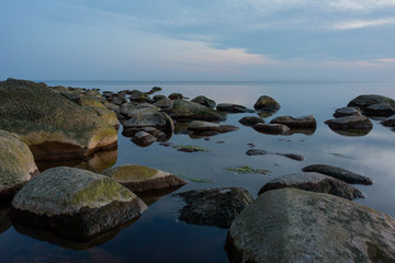 Fototapeta na wymiar City Tuja, Latvia. Baltic sea with rocks and sunshine. Travel photo.