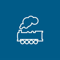 Steam Locomotive Train Line Icon On Blue Background. Blue Flat Style Vector Illustration