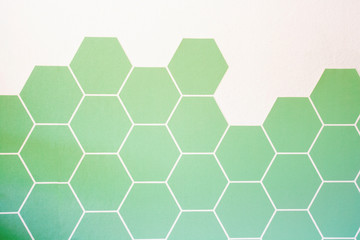 Retro modern green Hexagon tiled wall with half white wall, modern background texture, new interior