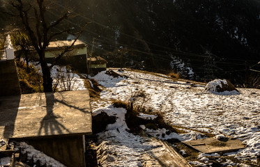 Patnitop a city of Jammu and its park covered with white snow, Winter landscape
