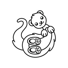 Ferret smiling and lying on its back cartoon vector art illustration outline. Animal coloring book activity page for kids/children.