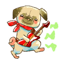 音楽を楽しむパグ